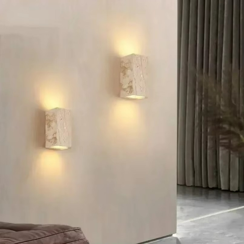 Lighting Decoration On Wall - Żółta lampa ścienna z kamienia travertynu
