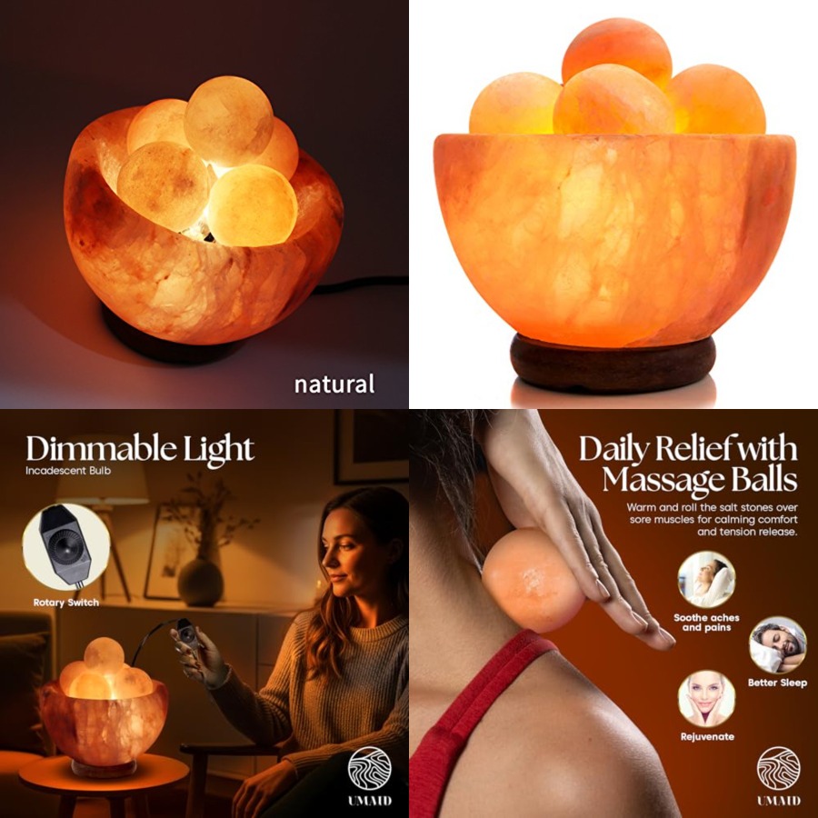 Himalayan Salt Lamp - Lampa solna himalajska z 6 kulkami
