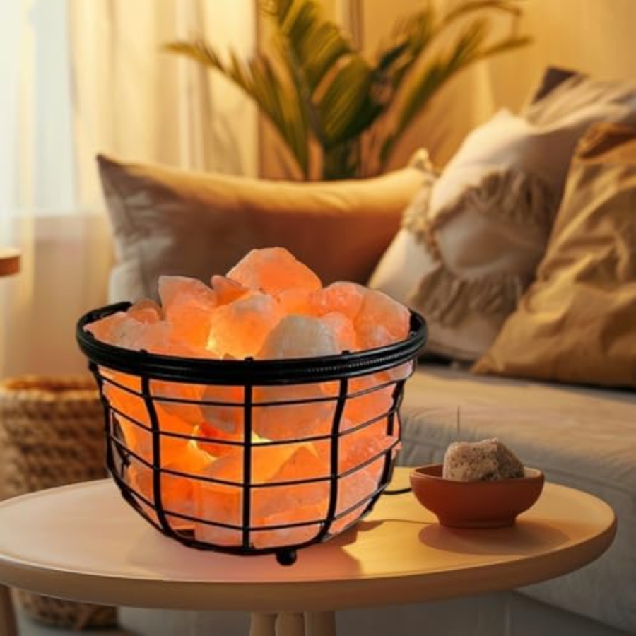 Himalayan Salt Lamp - Metalowa lampa z różową solą himalajską