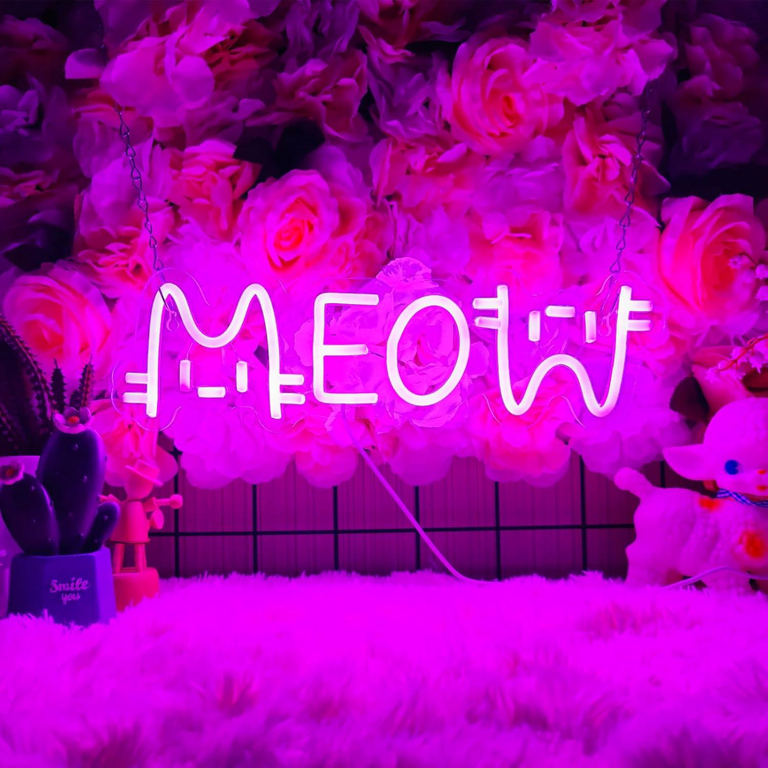 Home Lighting And Decor - Neonowy Znak Meow Kot, Zasilany przez